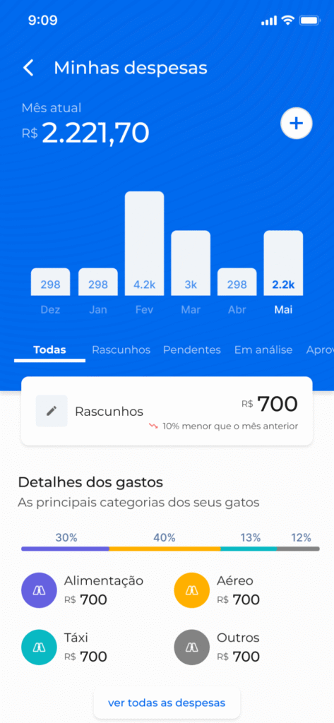 Tela de despesas do app da Stuo 
