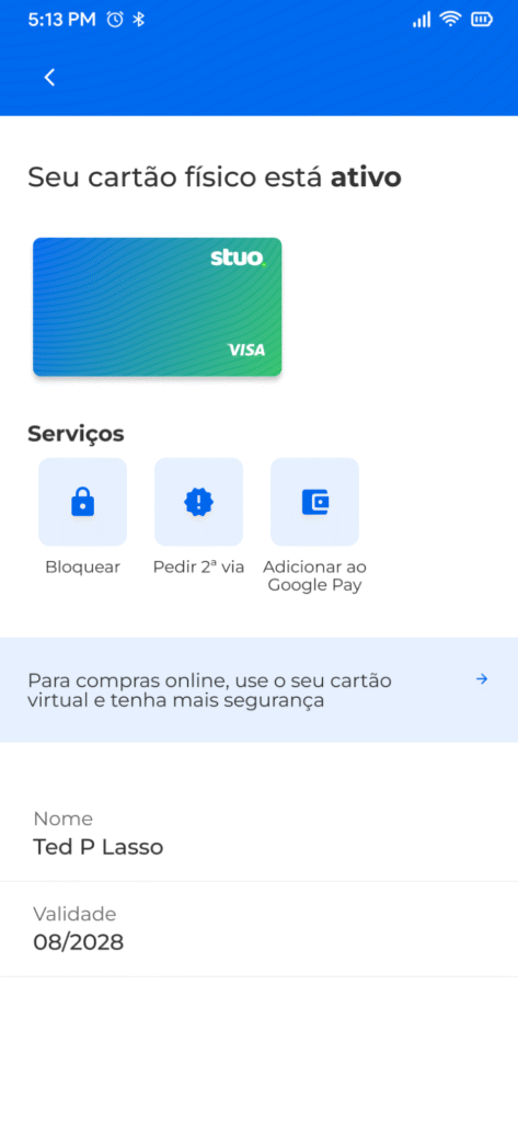 Cartão corporativo Stuo, de crédito pós-pago